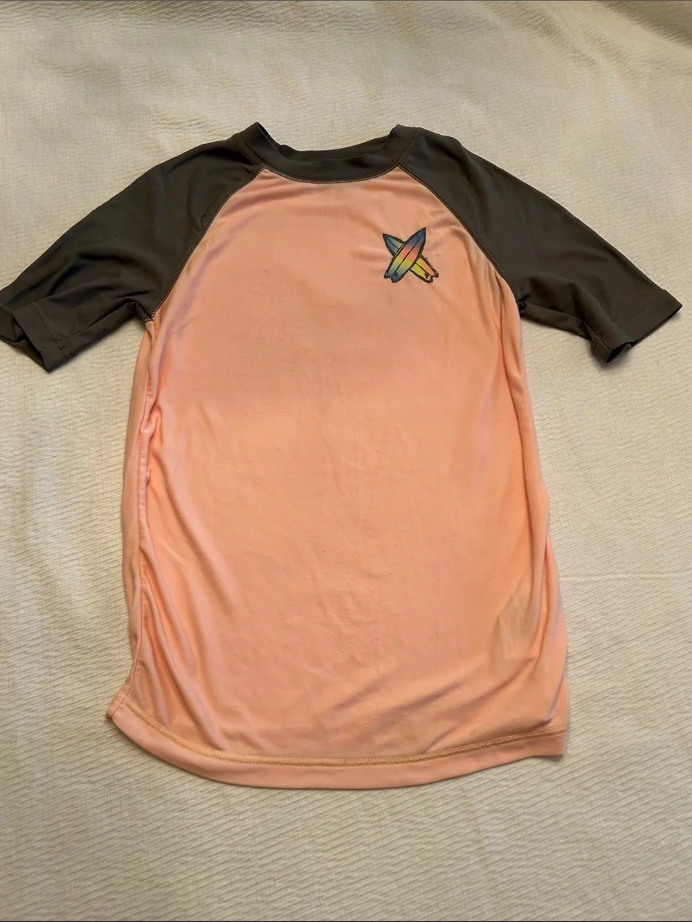 OshKosh B'gosh Peach Short Sleeve Rash Tee with Charcoal Sleeves